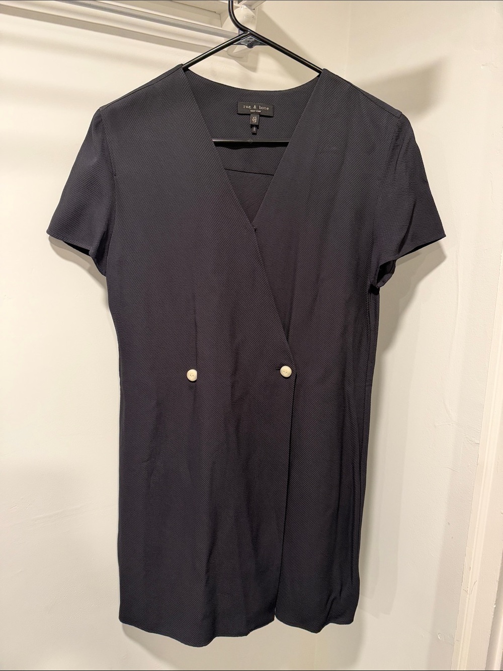 Rag & Bone Black Short Sleeve Wrap Mini-Dress with Double Button Detail size XS